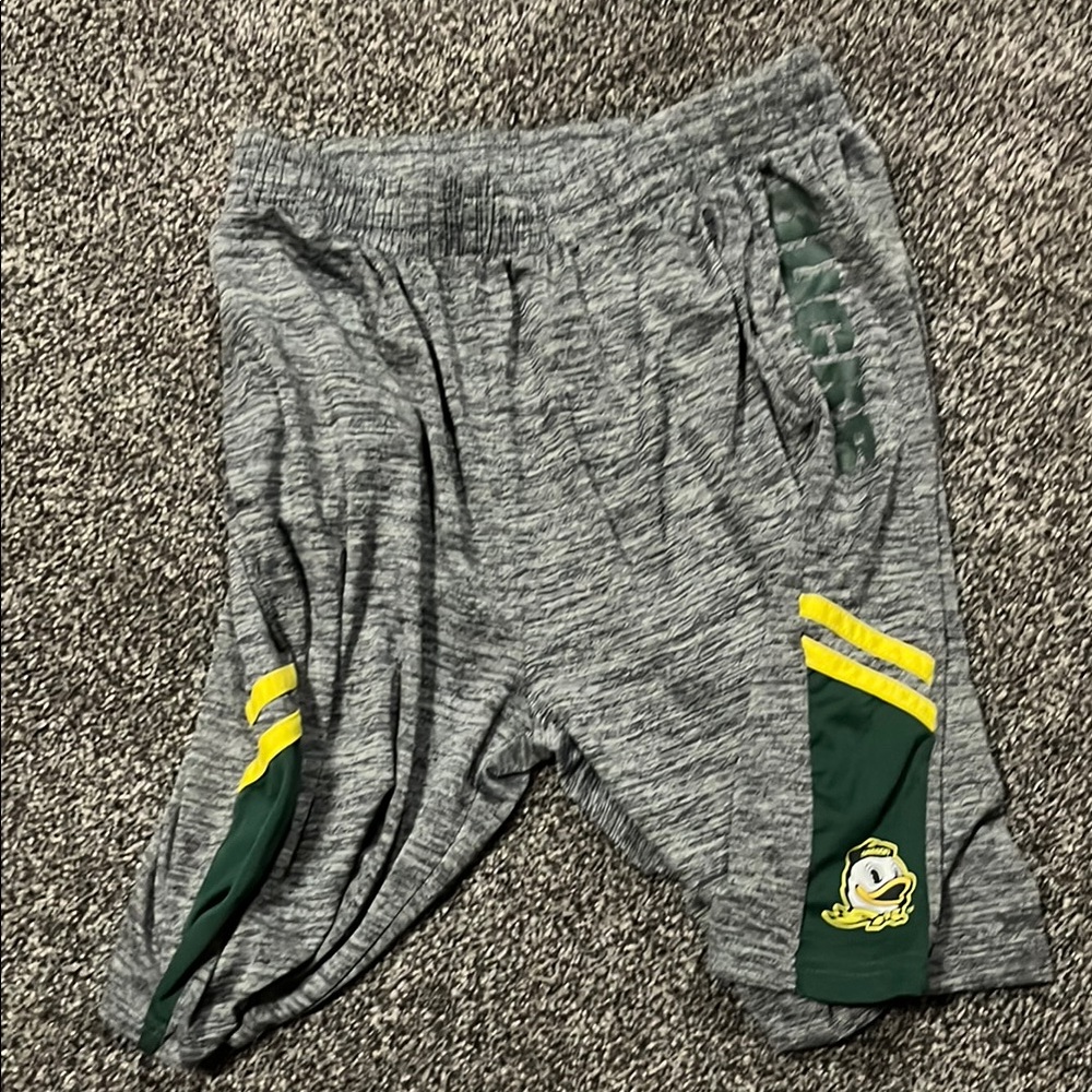 Gray and Green Athletic Shorts with Logo OREGON DUCKS